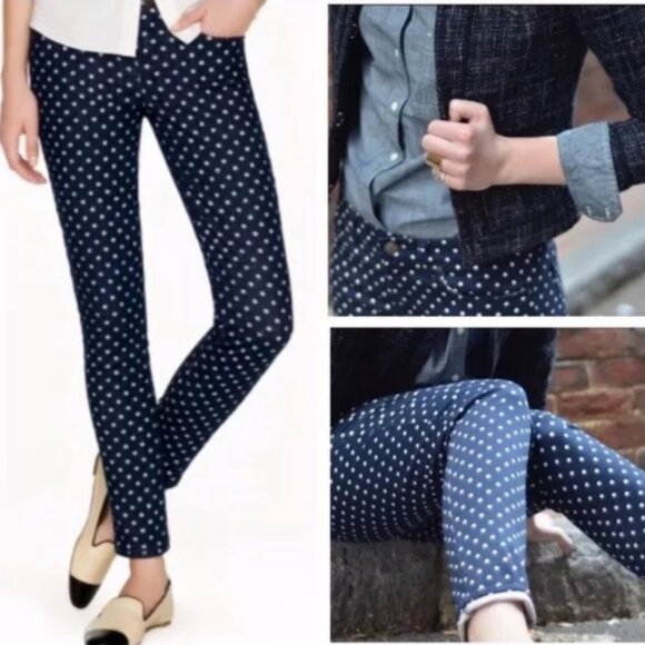 EUC Women's J. CREW Corduroy‎ Toothpick Pants Navy Polka Dot | Size 29 - Picture 3 of 10